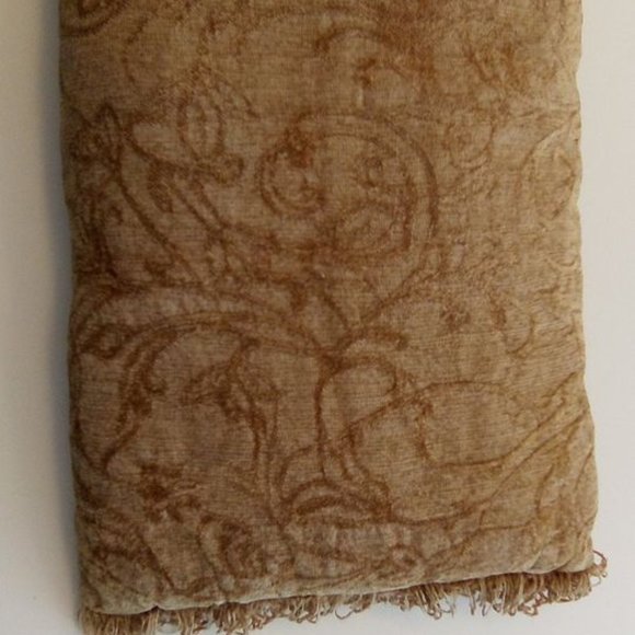 Stratford Home Taupe brown velvety Fringe Scroll work Lumbar Throw Accent pillow - Picture 1 of 4
